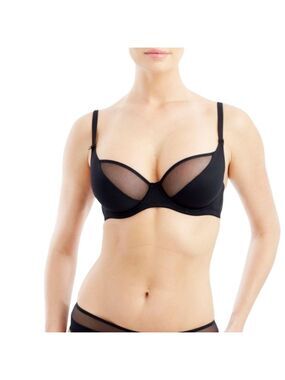 NWT Addiction Nouvelle Lingerie black sheer mesh basic underwire bra 30 G